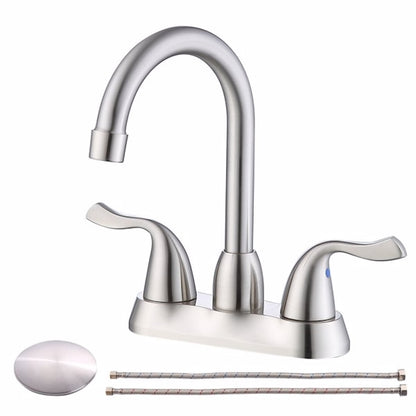 Brushed Nickel High Arc Swivel Spout Centerset Bathroom Faucet, Double-Handle 3-Hole Sink Faucet with Pop-Up Drain