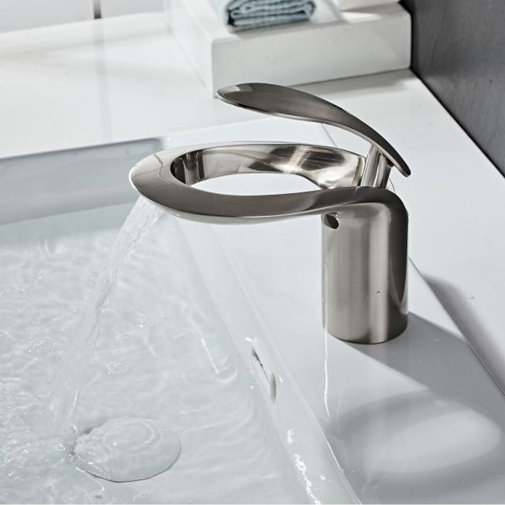 Modern Waterfall Bathroom Faucet, Single-Handle Brass Faucet
