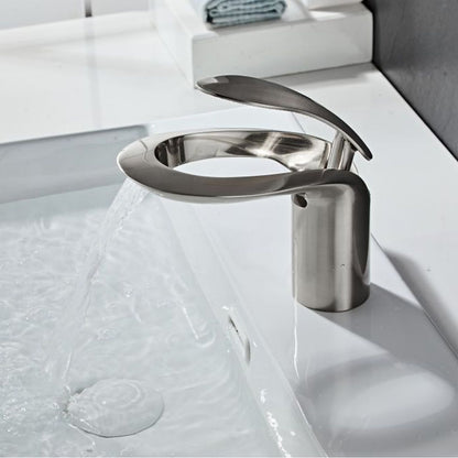 Modern Waterfall Bathroom Faucet, Single-Handle Brass Faucet