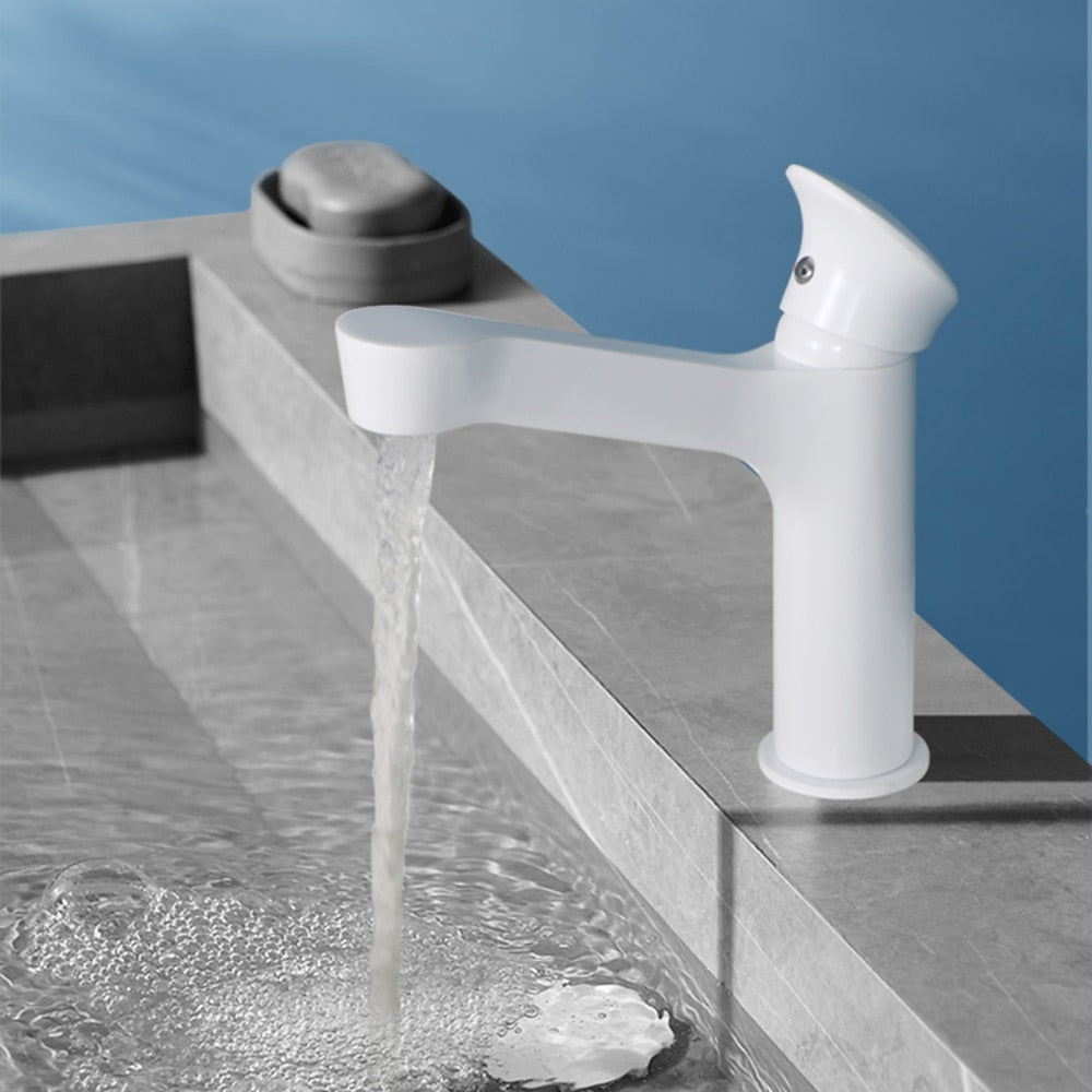 Modern Waterfall Bathroom Faucet, Single-Hole Brass Single-Handle Faucet, Matte Black / Matte White / Gunmetal / Chrome / Brushed Gold