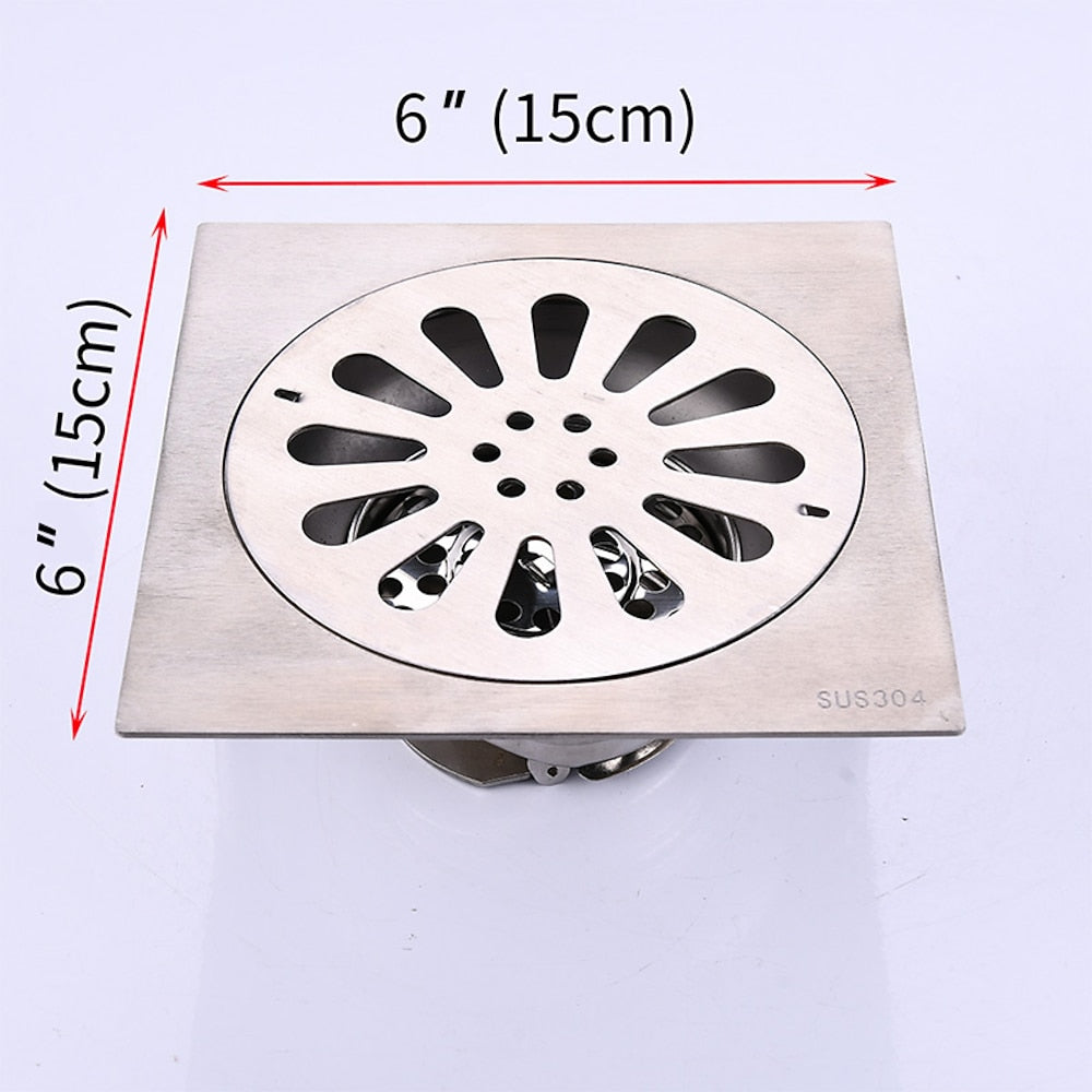 Modern Square Stainless Steel Floor Drain, Removable Cover Shower Drain with Hair Strainer