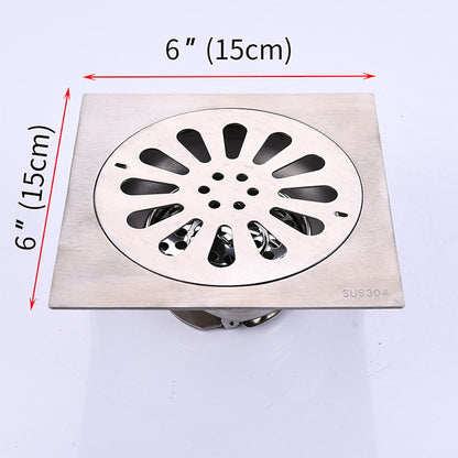 Modern Square Stainless Steel Floor Drain, Removable Cover Shower Drain with Hair Strainer