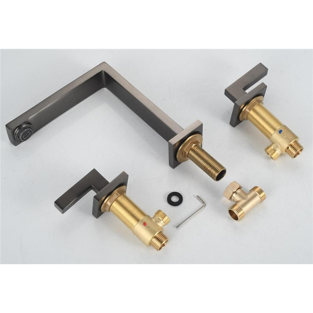 Modern 3-Hole Widespread Bathroom Faucet, Dual-Handle 360-Degree Swivel Brass Faucet, Matte Black / Chrome / Matte White / Antique Brass / Brushed Gold / Gunmetal