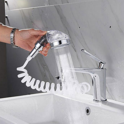 Ionic Filtration Chrome Faucet Spray Head Extension Set, Handheld Basin Rinser Faucet Kit with Coiled Hose / Adhesive Wall Bracket