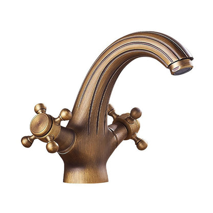 Vintage Single-Hole Bathroom Faucet, Dual Cross Handle Brass Faucet
