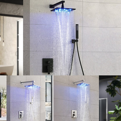 LED Rainfall Shower Faucet System, Wall-Mount Single-Handle Shower Faucet with Handheld Shower, Matte Black / Chrome