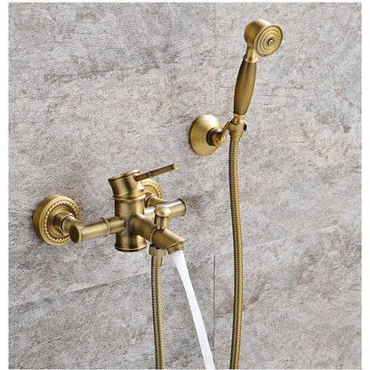 Vintage Wall-Mount Tub Filler Faucet, Single-Handle Brass Faucet with Handheld Shower, Antique Brass / Oil-Rubbed Bronze