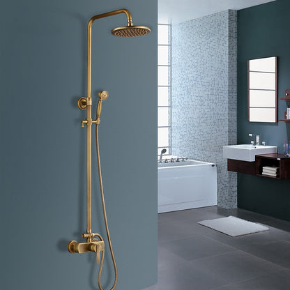 Antique Brass Wall-Mount Rainfall Shower System, Single-Handle Shower Faucet Set with Handheld Shower