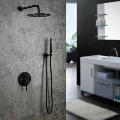 Rainfall Matte Black Wall-Mounted Shower System, Single-Handle Faucet with Handheld Shower