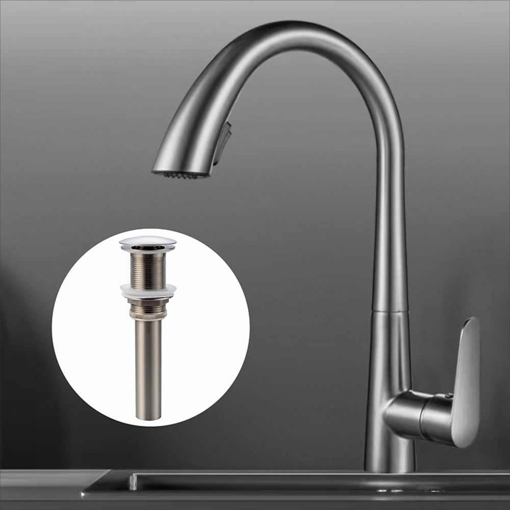 Pull-Down High-Arc Kitchen Faucet with Pop-Up Drain, Single-Handle Modern Faucet, Gunmetal / Matte Black / Chrome