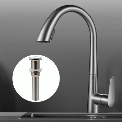 Pull-Down High-Arc Kitchen Faucet with Pop-Up Drain, Single-Handle Modern Faucet, Gunmetal / Matte Black / Chrome