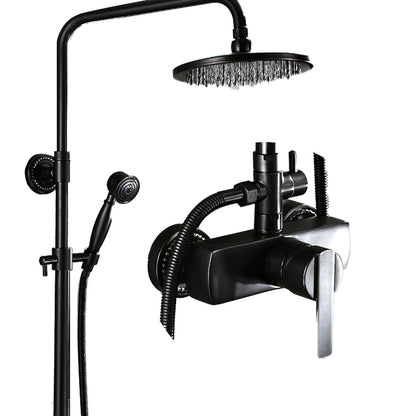 Antique Oil-Rubbed Bronze Wall-Mount Exposed Pipe Tub Shower System, Complete Brass Shower Faucet with Rain Shower Head / Handheld Shower