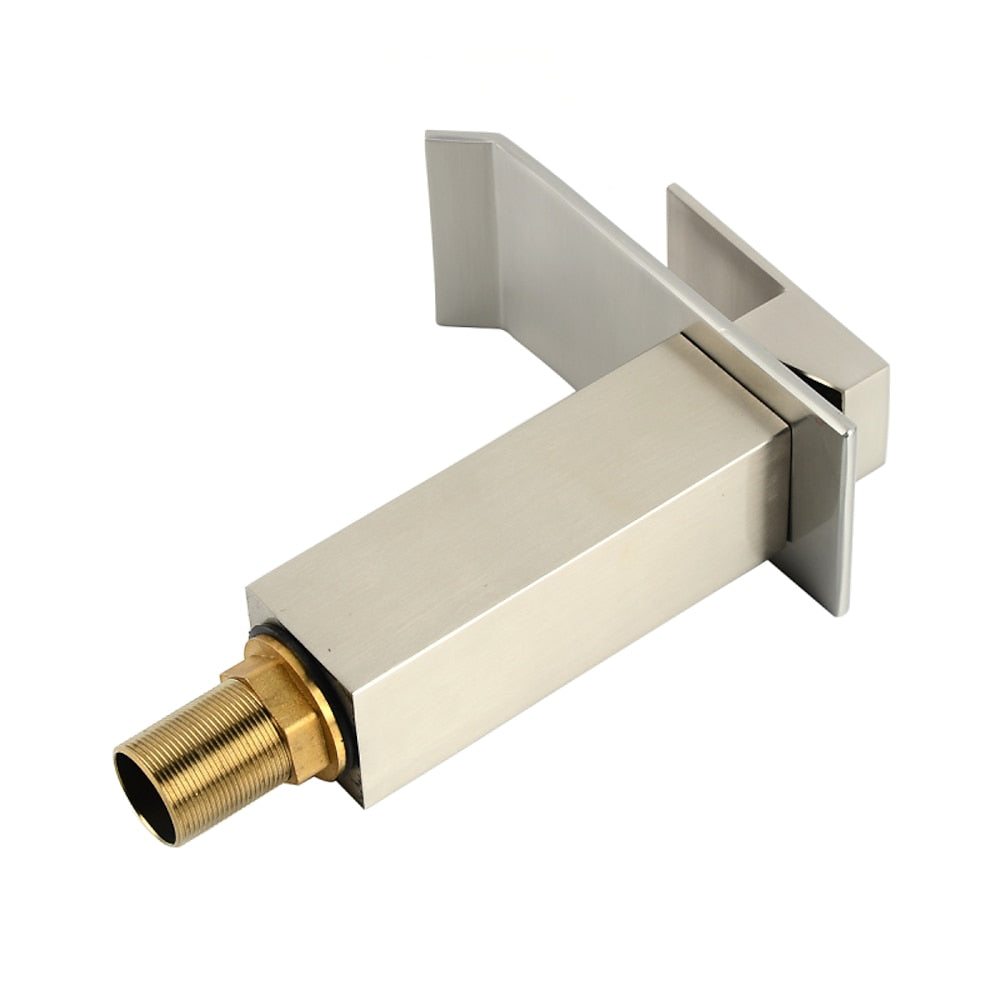 Waterfall Brushed Nickel Bathroom Faucet, Single-Handle Single-Hole Contemporary Faucet
