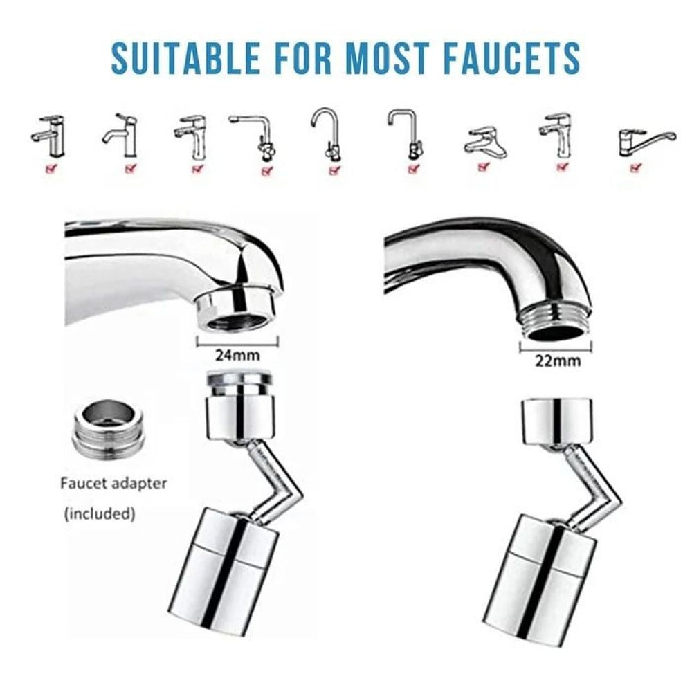 Chrome 720-Degree Swivel Faucet Aerator, Dual-Mode Splash Filter Faucet Extender