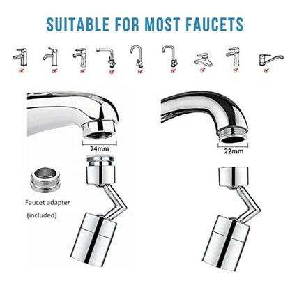 Chrome 720-Degree Swivel Faucet Aerator, Dual-Mode Splash Filter Faucet Extender