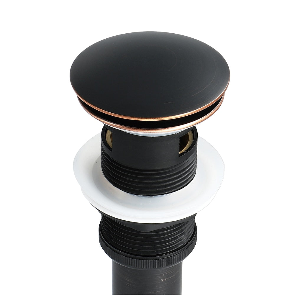 Oil-Rubbed Bronze Brass Pop-Up Sink Drain, Contemporary Bathroom Basin Drain with Overflow