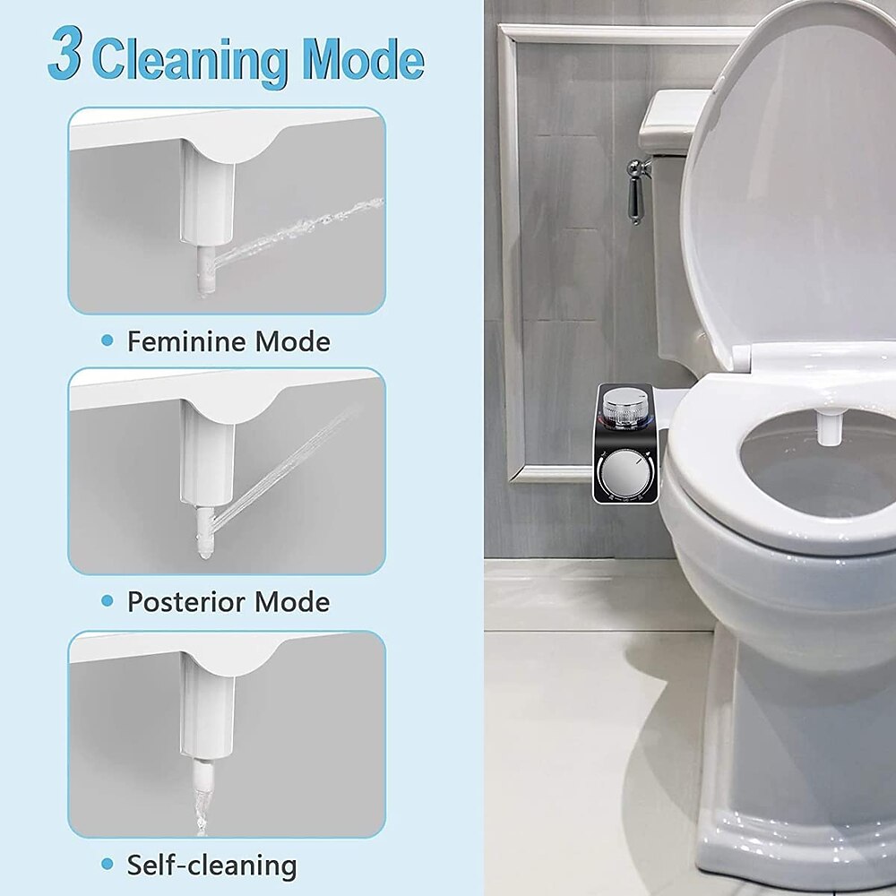 White Non-Electric Dual-Nozzle Bidet Attachment, Dual-Temperature Toilet Seat Sprayer with Chrome Control Knobs