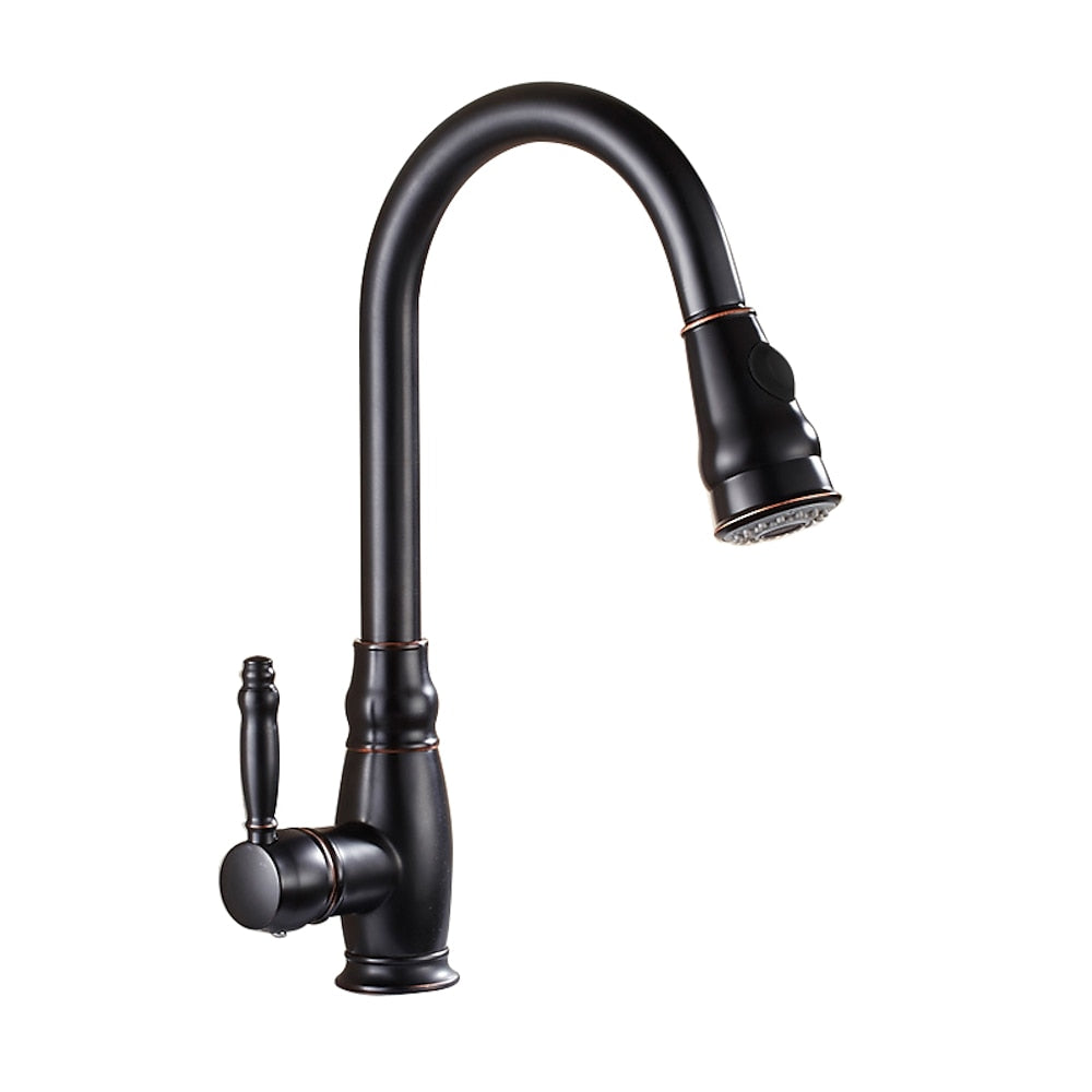 Traditional High-Arc Pull-Down Kitchen Faucet, Single-Handle Single-Hole Brass Faucet, Oil-Rubbed Bronze / Chrome / Brushed Nickel / Polished Gold