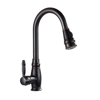 Traditional High-Arc Pull-Down Kitchen Faucet, Single-Handle Single-Hole Brass Faucet, Oil-Rubbed Bronze / Chrome / Brushed Nickel / Polished Gold