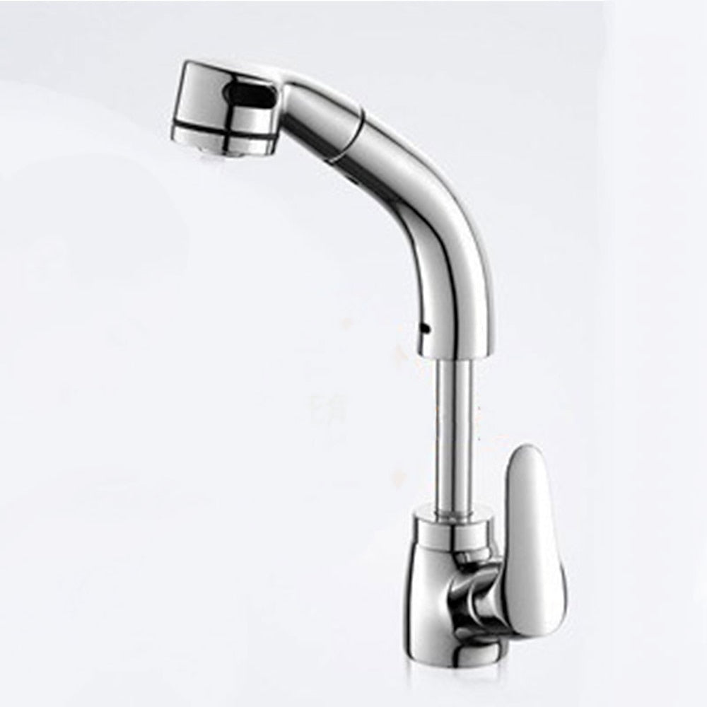 Pull-Out Single-Hole Bathroom Faucet, Single-Handle Liftable Swivel Faucet, Matte Black / Chrome