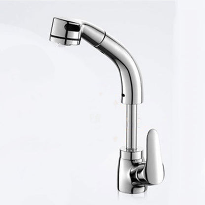 Pull-Out Single-Hole Bathroom Faucet, Single-Handle Liftable Swivel Faucet, Matte Black / Chrome