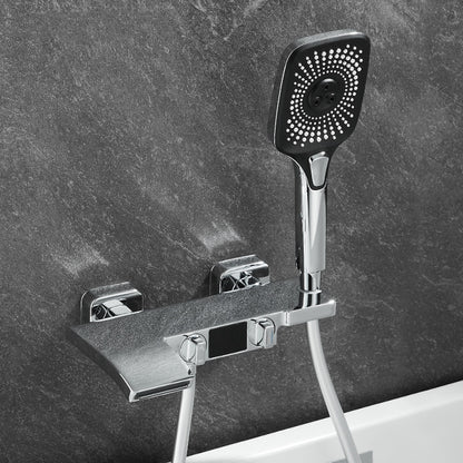 Wall-Mount Waterfall Tub Faucet, Dual-Handle Bath Mixer Tap with Handheld Shower
