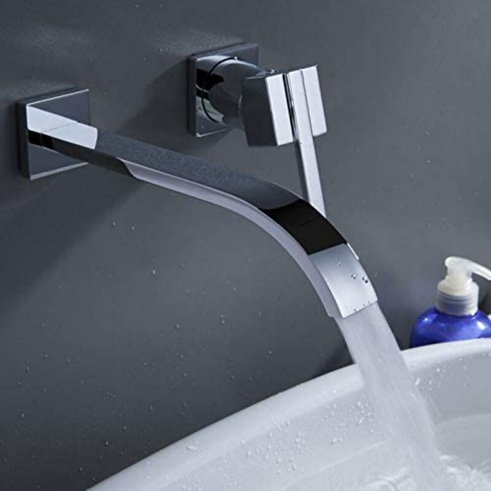 Waterfall Chrome Wall-Mount Bathroom Faucet, Single-Handle Brass Basin Faucet