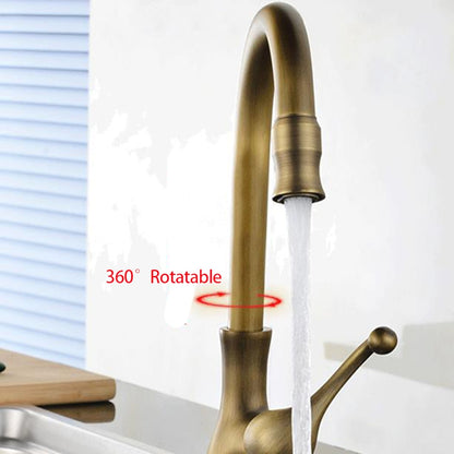 Antique Brass Traditional High Arc Kitchen Faucet, Single-Handle Single-Hole Brass Faucet with Swivel Spout