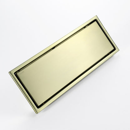 Brushed Gold Stainless Steel Floor Drain, Linear Tile Insert Drain with Hair Strainer