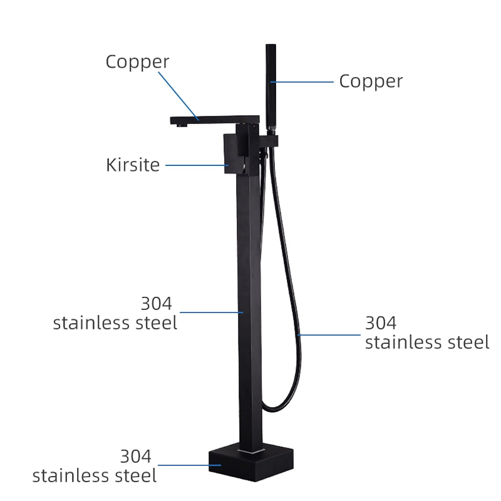 360-Degree Swivel Spout Freestanding Tub Filler Faucet, Single-Handle Floor-Mount Tub Faucet with Hand Shower, Chrome / Matte Black