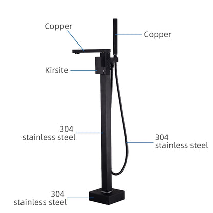360-Degree Swivel Spout Freestanding Tub Filler Faucet, Single-Handle Floor-Mount Tub Faucet with Hand Shower, Chrome / Matte Black