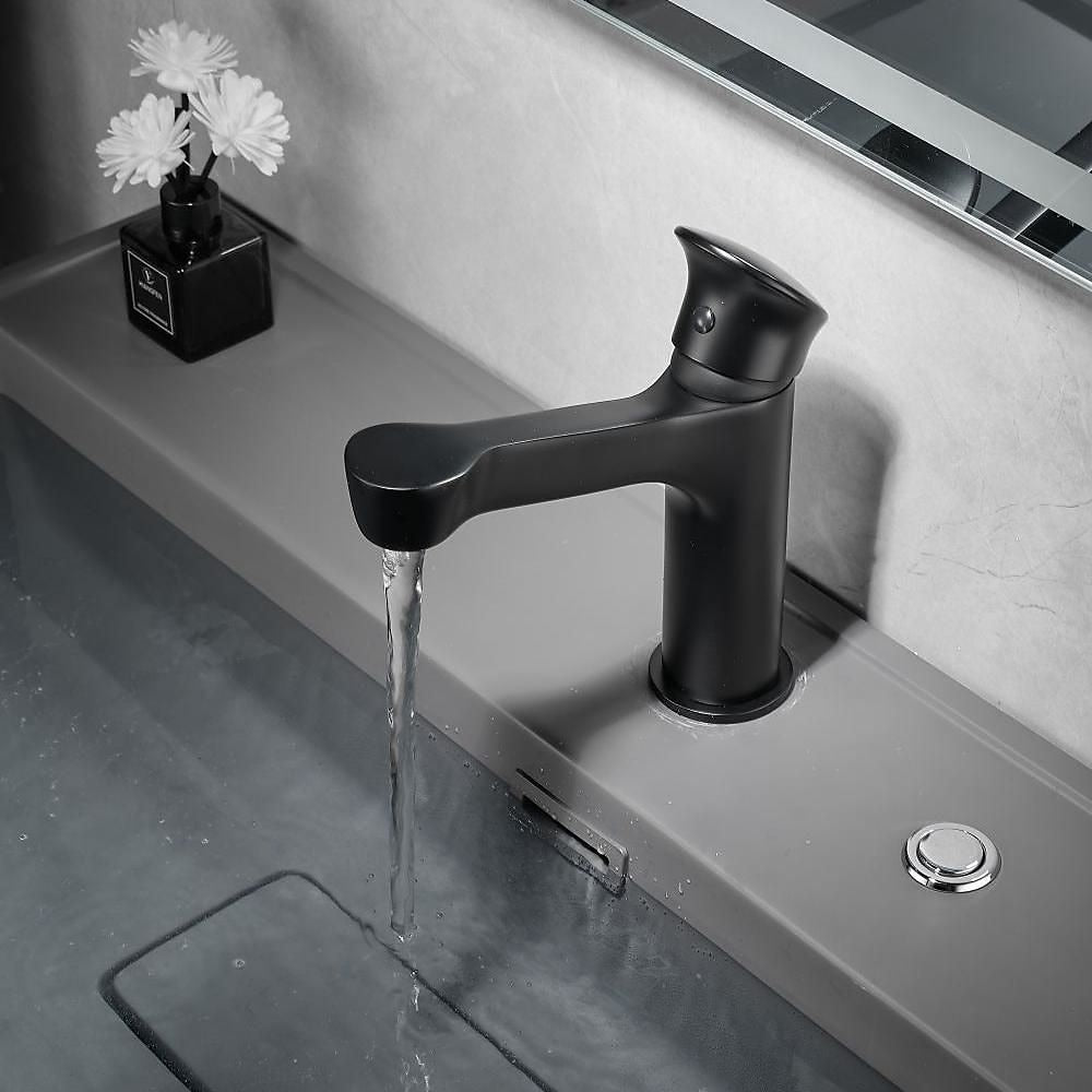 Modern Waterfall Bathroom Faucet, Single-Hole Brass Single-Handle Faucet, Matte Black / Matte White / Gunmetal / Chrome / Brushed Gold