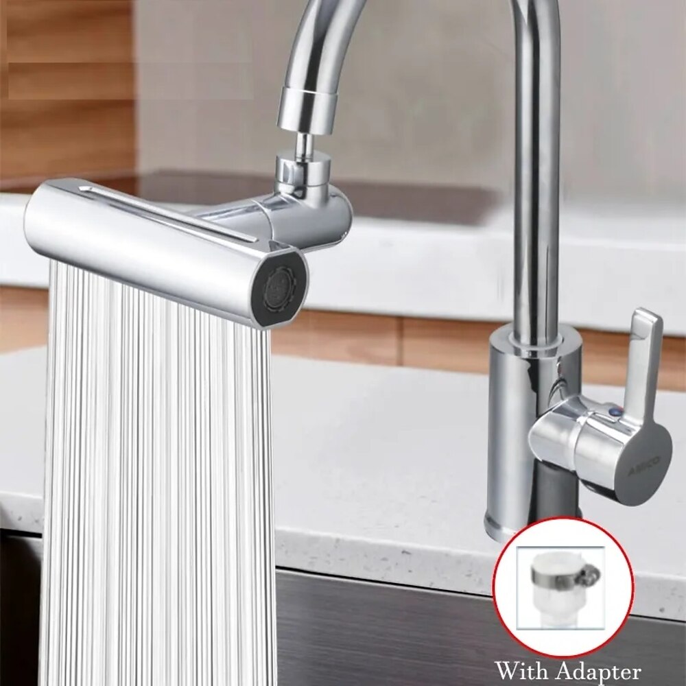 Chrome 360-Degree Swivel Waterfall Faucet Aerator, 4-in-1 Multi-Function Spray Head with Adapter