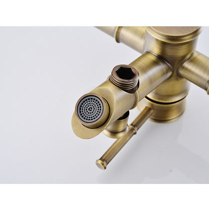 Vintage Wall-Mount Tub Filler Faucet, Single-Handle Brass Faucet with Handheld Shower, Antique Brass / Oil-Rubbed Bronze