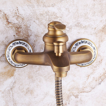 Vintage Wall-Mount Tub Faucet, Single-Handle Brass Bath Tub Faucet with Handheld Shower, Antique Brass / Matte Black / Brushed Brass / Copper