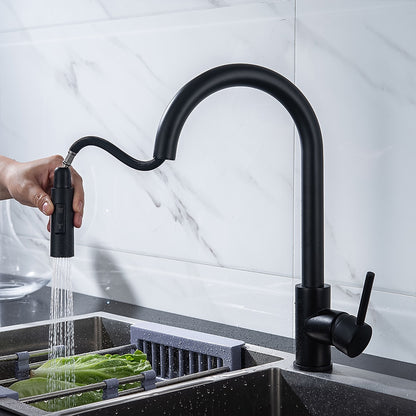 Modern Pull-Down Kitchen Faucet, Single-Handle Swivel Spout Faucet, Matte Black / Brushed Gold / Brushed Nickel / Chrome / Gunmetal