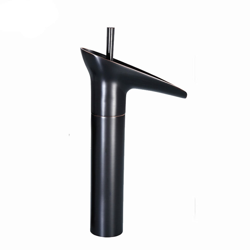 Waterfall High Arc Vessel Sink Faucet, Single-Handle Single-Hole Brass Faucet, Antique Brass / Brushed Gold / Oil-Rubbed Bronze / Brushed Nickel / Chrome