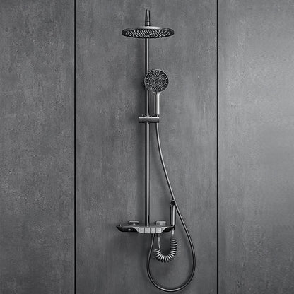 Thermostatic Wall-Mount Shower System, Multi-Function Rainfall Faucet with Handheld Shower, Chrome / Gunmetal
