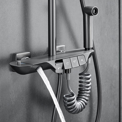 Thermostatic Wall-Mount Shower System, Multi-Function Rainfall Faucet with Handheld Shower, Chrome / Gunmetal