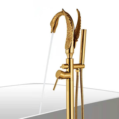 Swan-Design Freestanding Tub Filler Faucet, Single-Handle Bathroom Bathtub Faucet with Handheld Shower, Chrome / Polished Gold / Matte Black