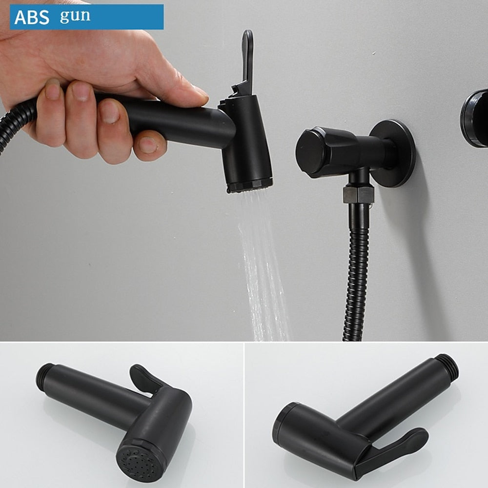 Matte Black Wall-Mount Handheld Bidet Sprayer Set, Bathroom Toilet Bidet Sprayer with Hose / T-Valve