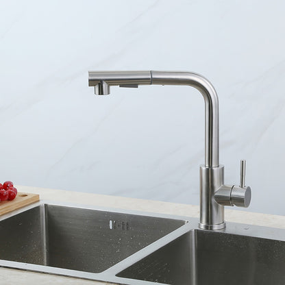 Brushed Nickel Stainless Steel Pull-Down Kitchen Faucet, Single-Hole Single-Handle Faucet, Modern Swivel Spout Faucet