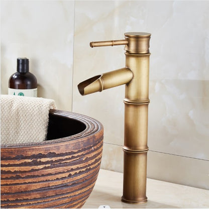 Bamboo Shape Waterfall Bathroom Faucet, Single-Handle Vessel Sink Faucet, Antique Brass / Matte Black / Brushed Nickel