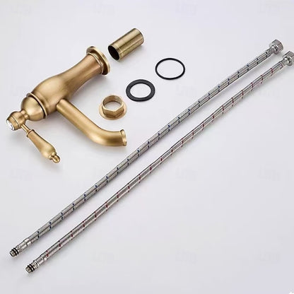 Vintage Antique Brass Bathroom Faucet, Single-Hole Single-Handle Brass Faucet