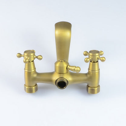 Antique Brass Traditional Deck-Mount Tub Faucet, Two-Handle Tub Filler with Handheld Shower