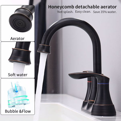 360-Degree Swivel High Arc Bathroom Faucet, 4-Inch Centerset Dual-Handle Vanity Faucet with Pop-Up Drain, Oil-Rubbed Bronze / Brushed Nickel