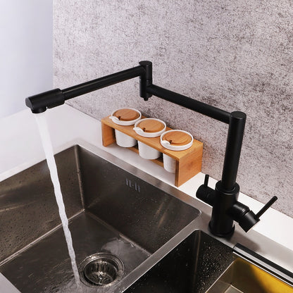 Foldable Dual-Joint Pot Filler Kitchen Faucet, Deck-Mount Single-Hole Two-Handle Faucet, Matte Black / Brushed Nickel