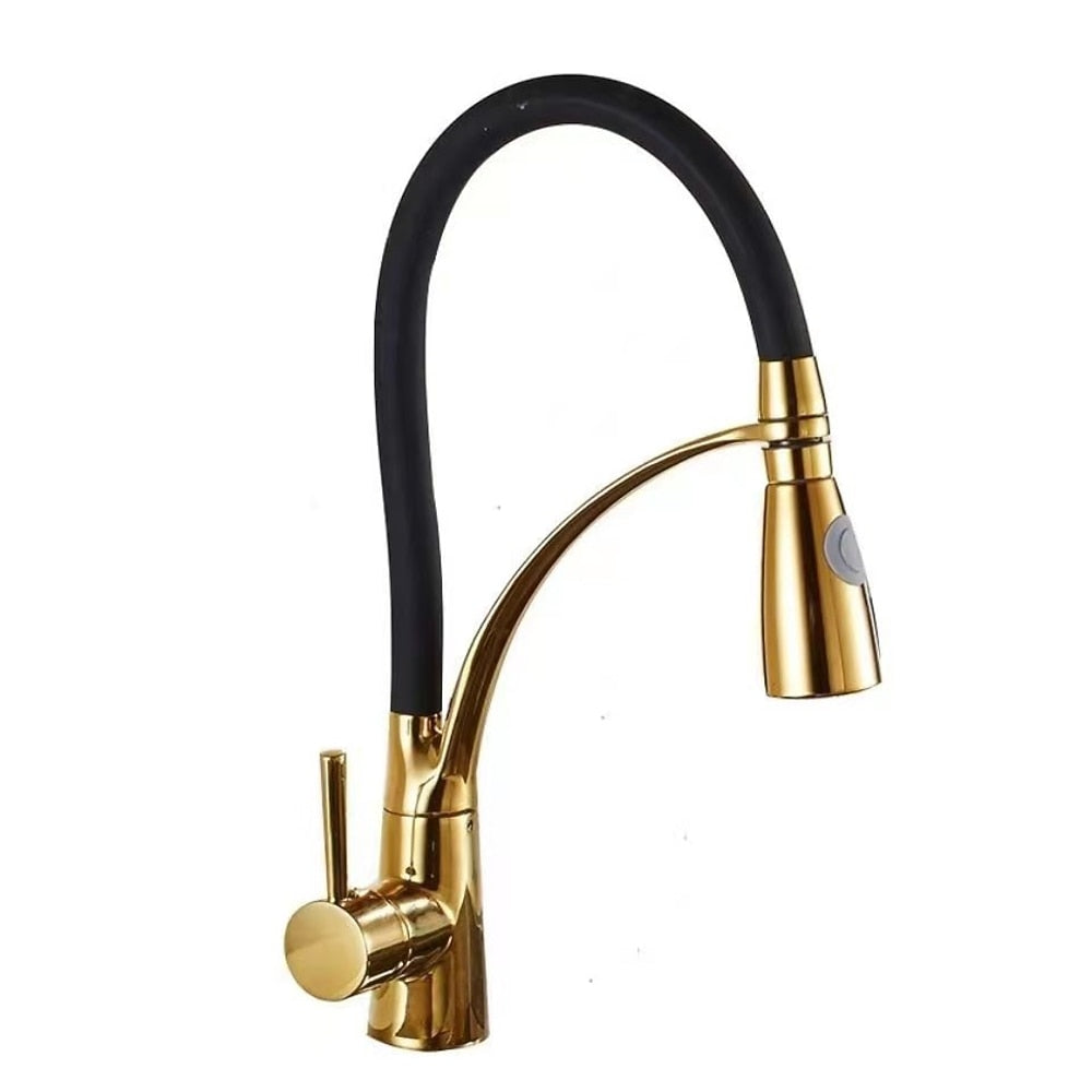 Two-Tone Modern Single-Hole Pull-Down Kitchen Faucet, Single-Handle Brass Faucet with Dual-Mode Swivel Spout