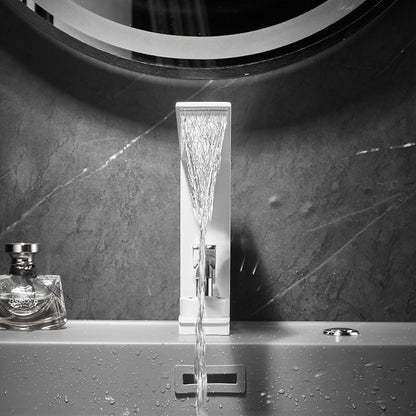 Waterfall Single-Hole Bathroom Faucet, Single-Handle Brass Faucet, Matte Black / Matte White / Chrome / Gunmetal