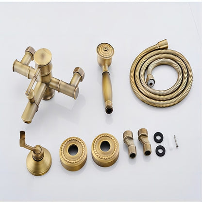 Vintage Wall-Mount Tub Filler Faucet, Single-Handle Brass Faucet with Handheld Shower, Antique Brass / Oil-Rubbed Bronze